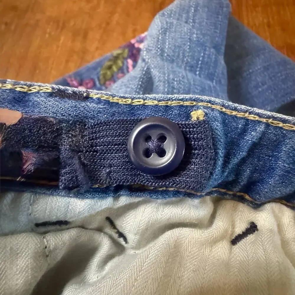 babyGap 1969 Girls Jeans Size 4 Floral Embroidered Denim Stretch Blue Pants